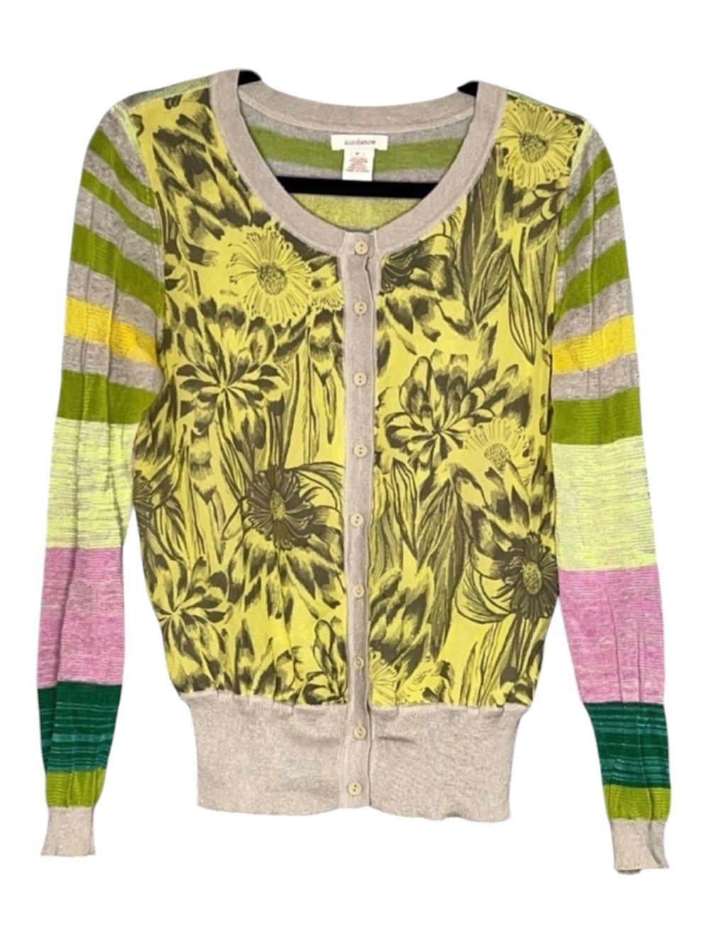Sundance silk and linen blend mixed media cardigan sweater Size Large